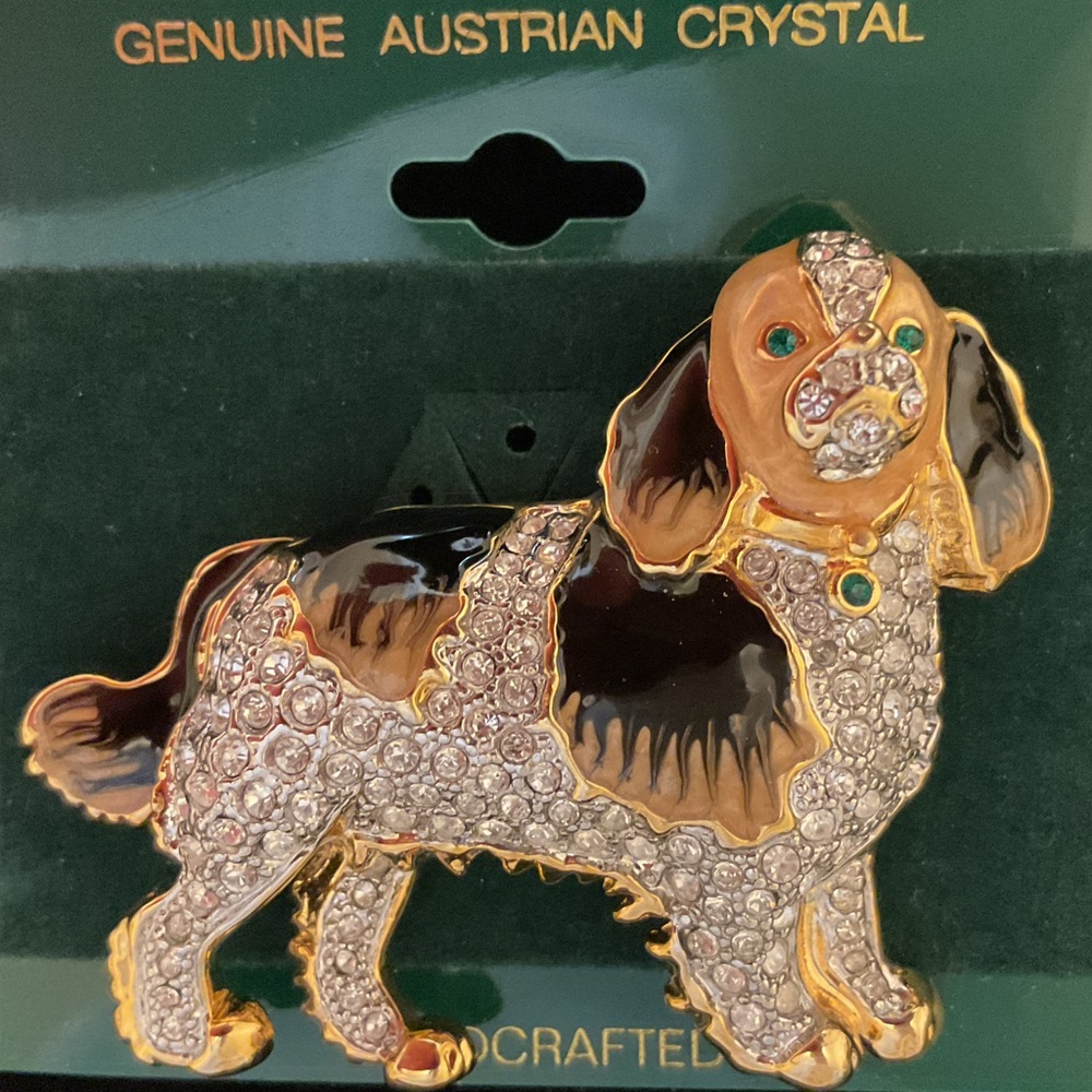 #14 Vintage Austrian Crystal Spaniel Dog Brooch